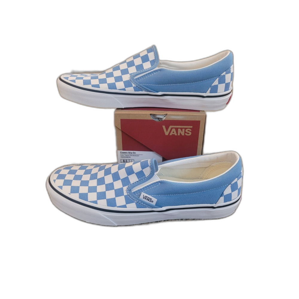 Vans Classic Slip-On Color Theory Checkerboard Blue White Men's 8.5 NIB